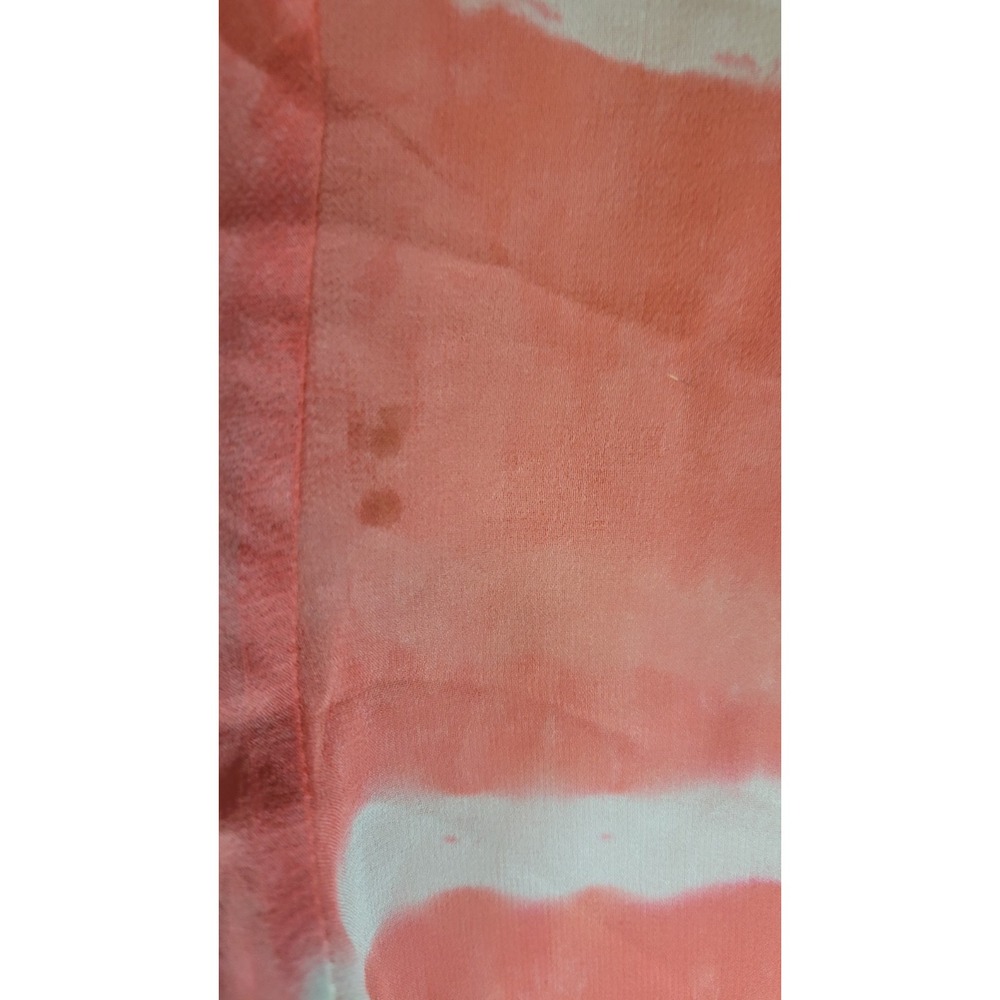 Language Silk‎ Sheer V-Neck Long Sleeve Blouse Coral Stripe Size M - Picture 7 of 8